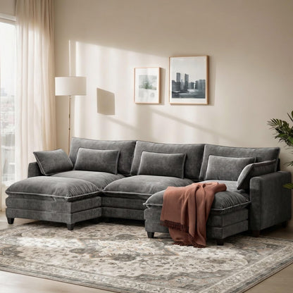 Marsail Modular Sectional Sofa 110.6" U-Shaped Modern Comfy Cloud Couch, 5-Seat Chenille Deep Seat Sofa with Throw Pillow & Movable Ottoman for Living Room, Bedroom and Apartment, Slate Gray