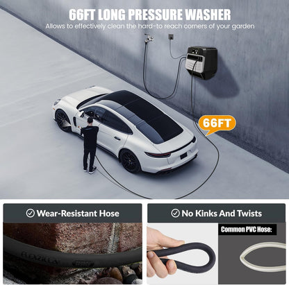 5500 Wall Mounted Pressure Cleaner with 66FT Retractable Hose for Car/Driveway(Black)