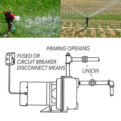 GT15 Self-Priming Centrifugal Pump, 1.5HP, Single Phase Cast Iron Water Pump for Agricultural & Landscape Irrigation
