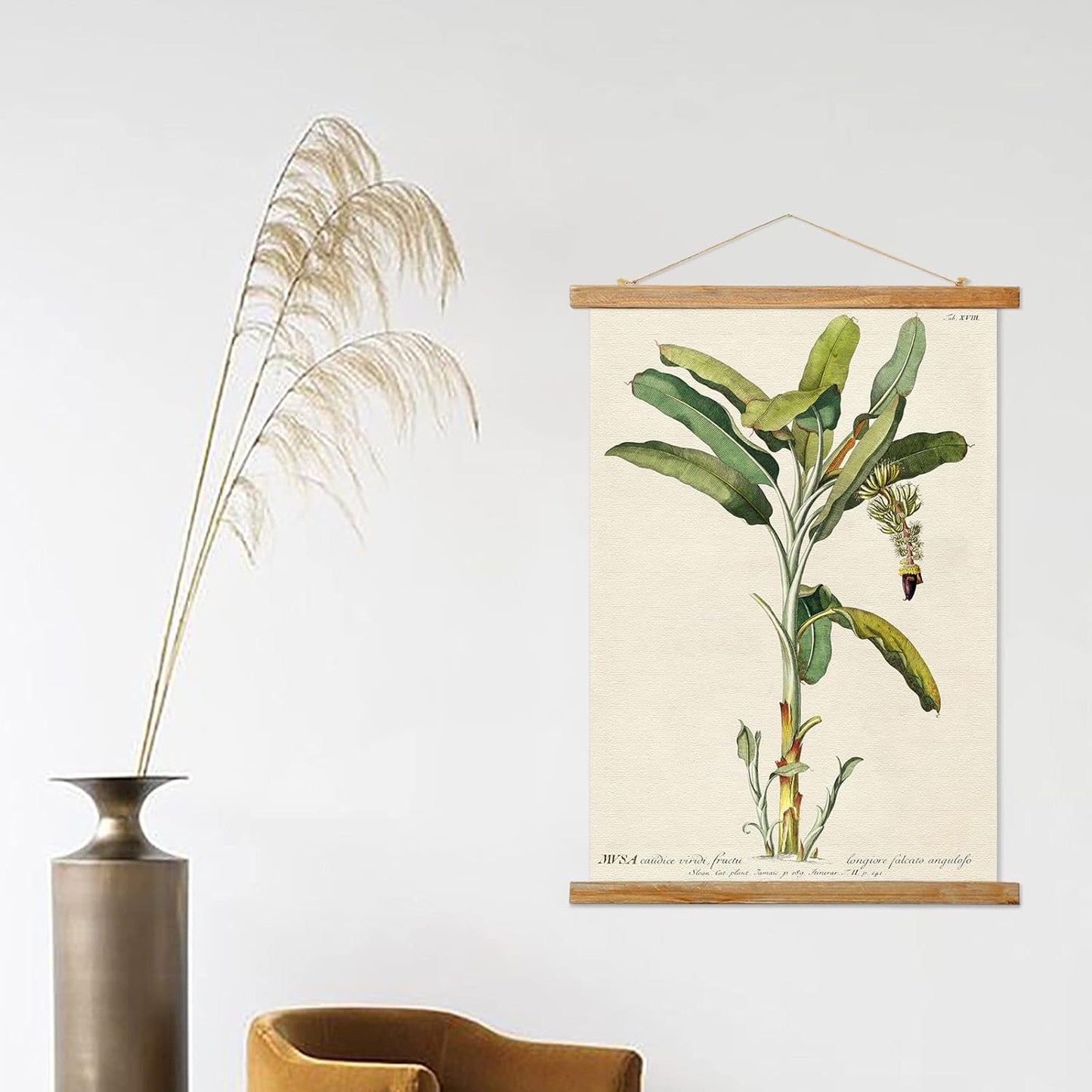Vintage Banana Tree Poster Hanger Frame, Retro Style of Wall Art Prints, Printed on Linen with Natural Wooden Frames