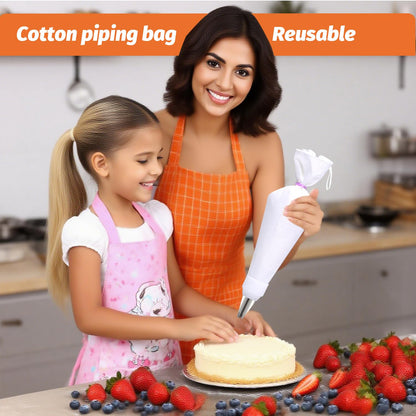 Reusable Cotton Piping Bags and Tips Set- 9pcs Frosting Piping Kit Cupcakes, Cookies Durable Cotton Exterior, Easy to Clean, Eco-Friendly Baking Kit for Home Bakers & Chefs