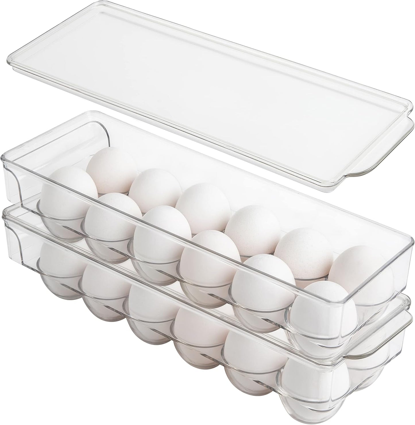 12 count 2 Pack Egg Holder for Fridge Egg Container for Refrigerator Clear Stackable with Lid & Handles