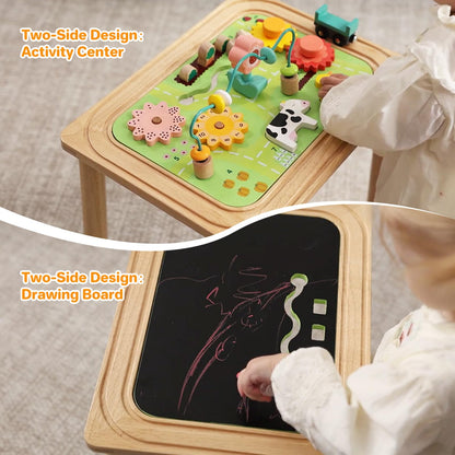3-in-1 Baby Activity Table for 6-36 Months Old Kids Wooden Activity Center Sensory Play Table for Toddlers with Bead Maze Shape Sorter Montessori Toys Sand Table Must Have Birthday Gift for Girls Boys