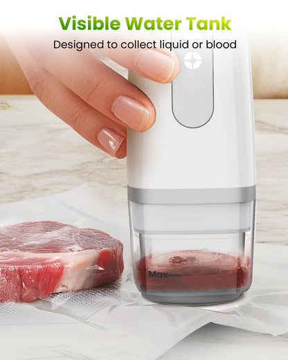 FEPPO Vacuum Sealer for Food with Visible Water Tank, Handheld Saver Compact Vacuum Sealer Machine with 30 Reusable Bags for 6X Preservation & Fresh, White