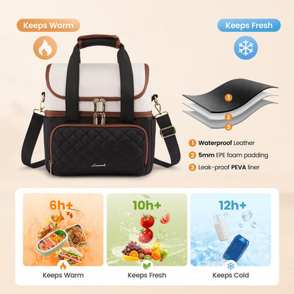 LOVEVOOK Insulated Lunch Bag For Women,Large Double Deck Adult Lunch Box,Teacher Lunch Tote Bag With Cup Holder,Leakproof Cooler Bag With Adjustable Shoulder Strap For Work Picnic Beach,Larger 15L