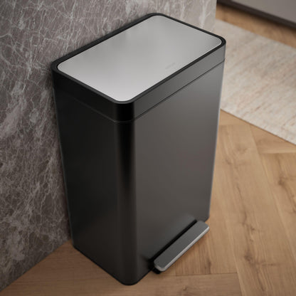 Kohler 20940-BST 13-Gallon Stainless Steel Step Trash Can, Black Stainless Steel, Hands-Free Pedal, Quiet-Close Lid, Fingerprint-Resistant, Durable, K-20940-BST
