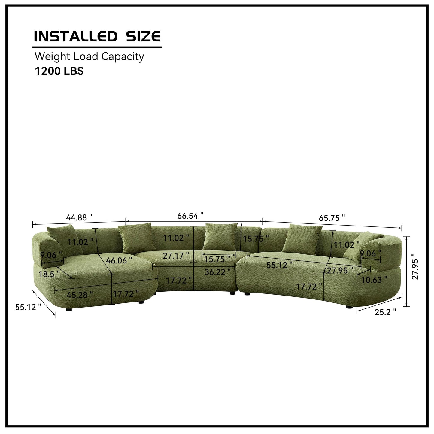 KEIKI 177" Curved Oversized Boucle Modular Sectional Sofa with Left Chaise, Upholstered 6-Seater Comfy Couch with 40D High-Resilience Seat Cushion & 5 Pillows, Easy Assembly, for Living Room, Green