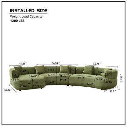 KEIKI 177" Curved Oversized Boucle Modular Sectional Sofa with Left Chaise, Upholstered 6-Seater Comfy Couch with 40D High-Resilience Seat Cushion & 5 Pillows, Easy Assembly, for Living Room, Green