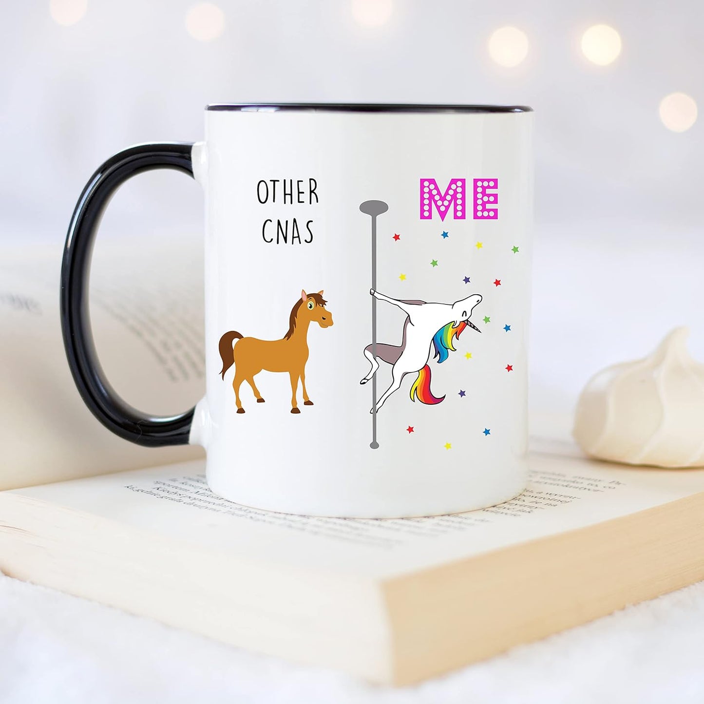 YouNique Designs CNA Mug - 11 Ounces, White Unicorn Mug, Certified Nursing Assistant Gifts for Women (Black Handle)