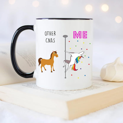 YouNique Designs CNA Mug - 11 Ounces, White Unicorn Mug, Certified Nursing Assistant Gifts for Women (Black Handle)