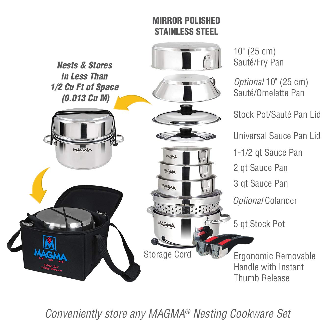 MAGMA A10-364 Padded Storage Case | Protective Carry Bag Nesting Cookware Sets | Ideal for Boat, RV, Camping & Home Organization