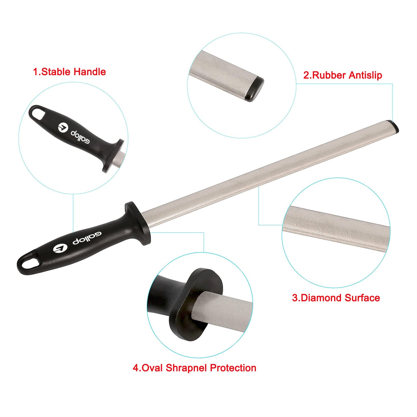 Diamond Honing Steel -12 In Knife Sharpener Rod,For Sharpening Kitchen Knife, Cooking Knives, Butcher's Knives, Home Gourmet Blades, Garden Tools Sharpening Stick