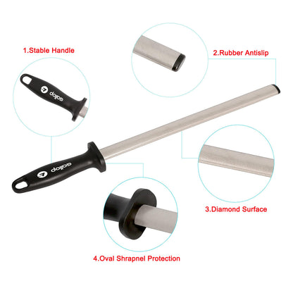 Diamond Honing Steel -12 In Knife Sharpener Rod,For Sharpening Kitchen Knife, Cooking Knives, Butcher's Knives, Home Gourmet Blades, Garden Tools Sharpening Stick