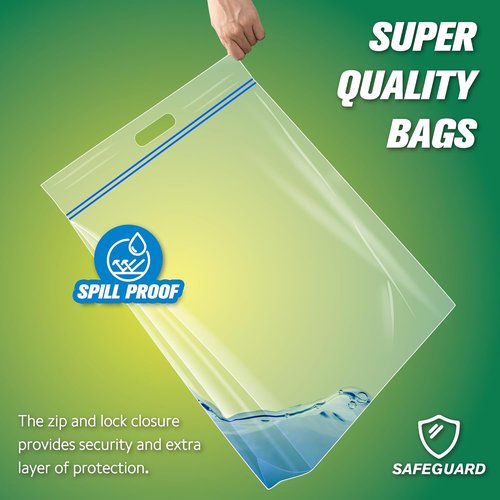 HIBAG Jumbo Storage Bags - 25 Gallon Resealable Clear Bags with Handle | Extra Large Heavy Duty for Travel & Moving - Pack of 5