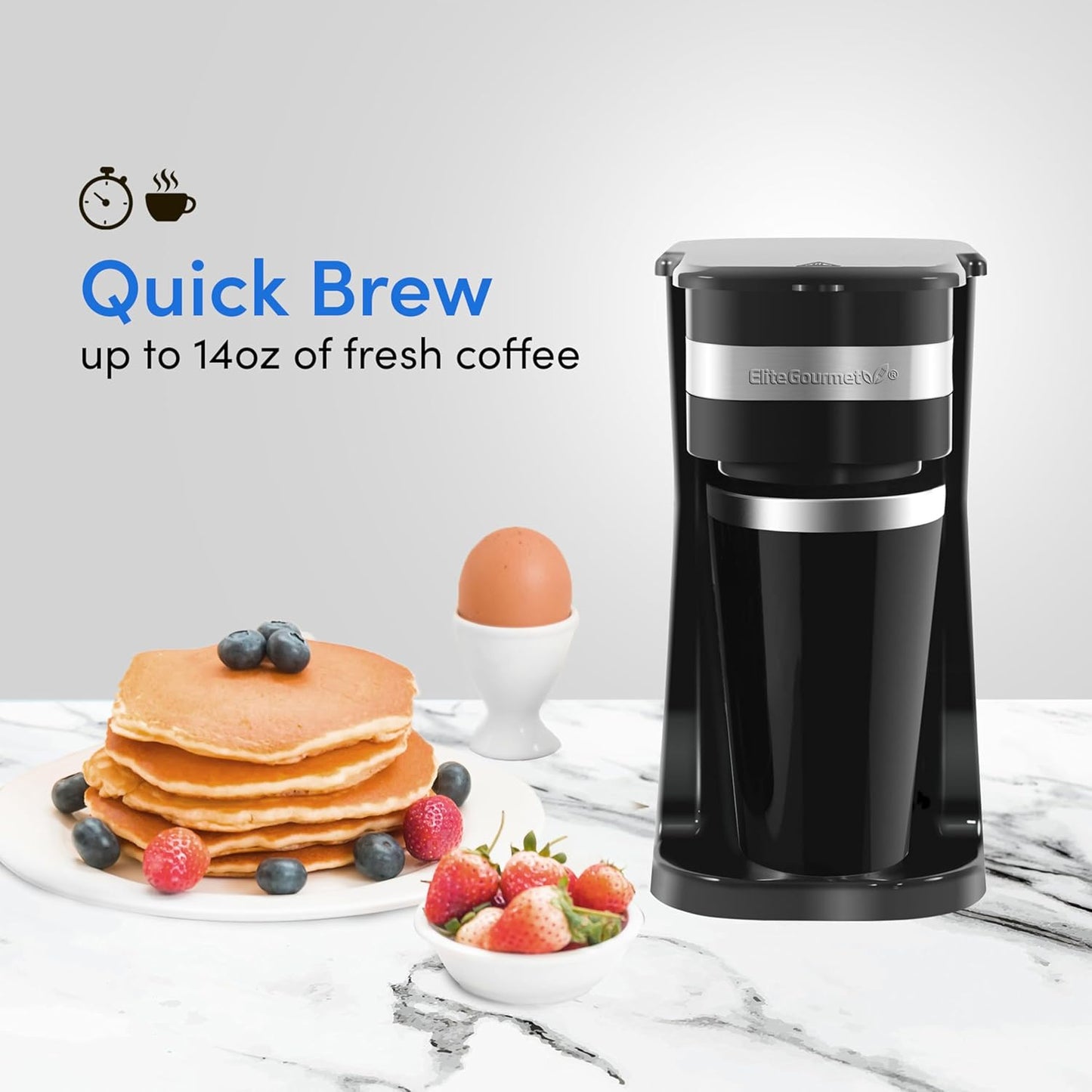 Elite Gourmet EHC113 Personal Single-Serve Compact Coffee Maker, 14Oz Stainless Steel Interior Thermal Travel Mug