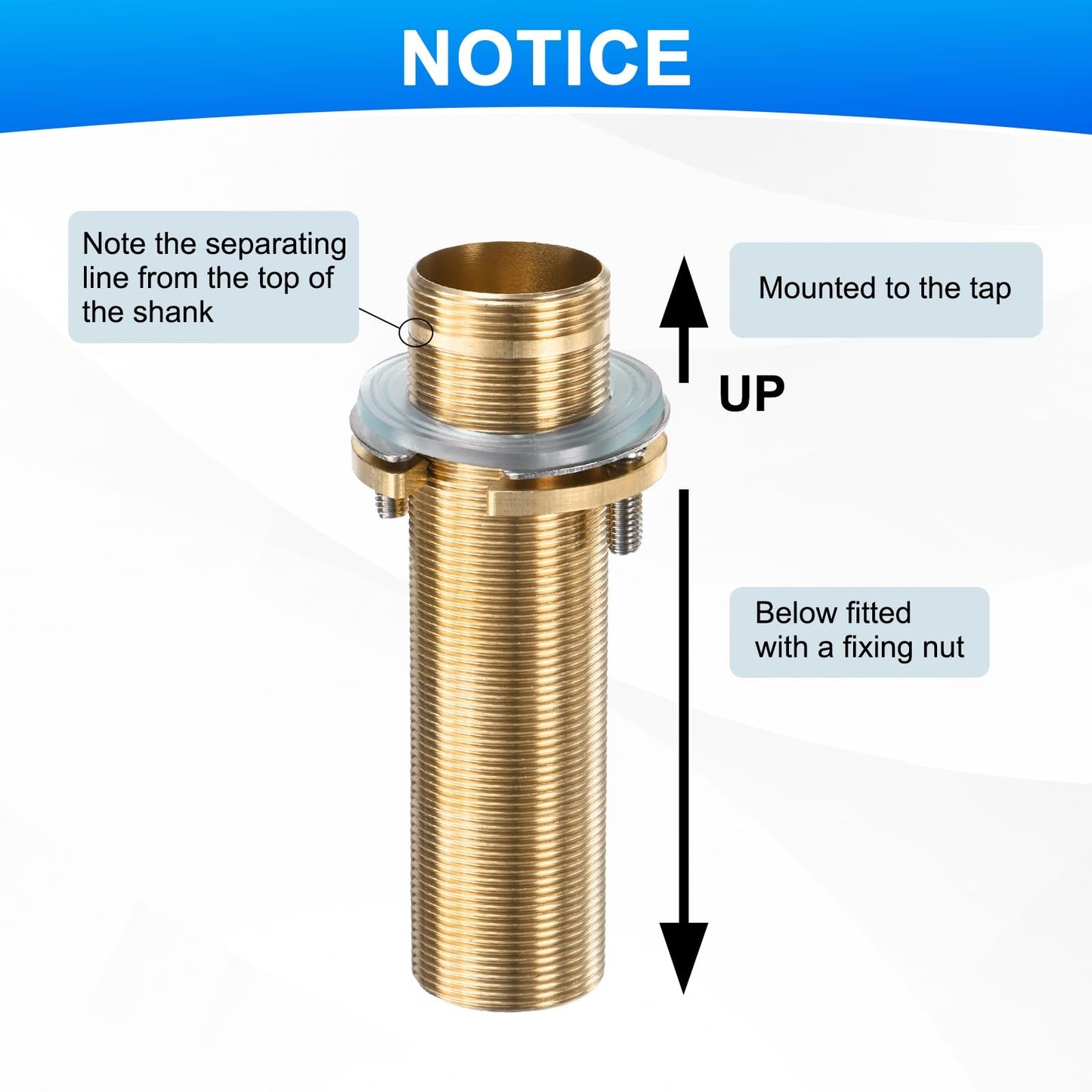 uxcell Faucet Mount Extension Shank 4.7"x 1.25" Brass Pipe Faucet Extension Nipple Locknut Kit with Brass Anti-Loose Nut and Gasket Fittings for Basin