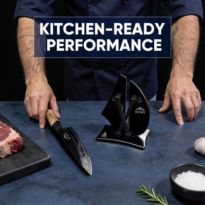 Grihot VN3 Professional Knife Sharpener | 3-Action Streamlined Sailboat Design for Effortless Knife Sharpening - The Ultimate Tool for Precision 11 to 21 Degree Angles (Obsidian Color)