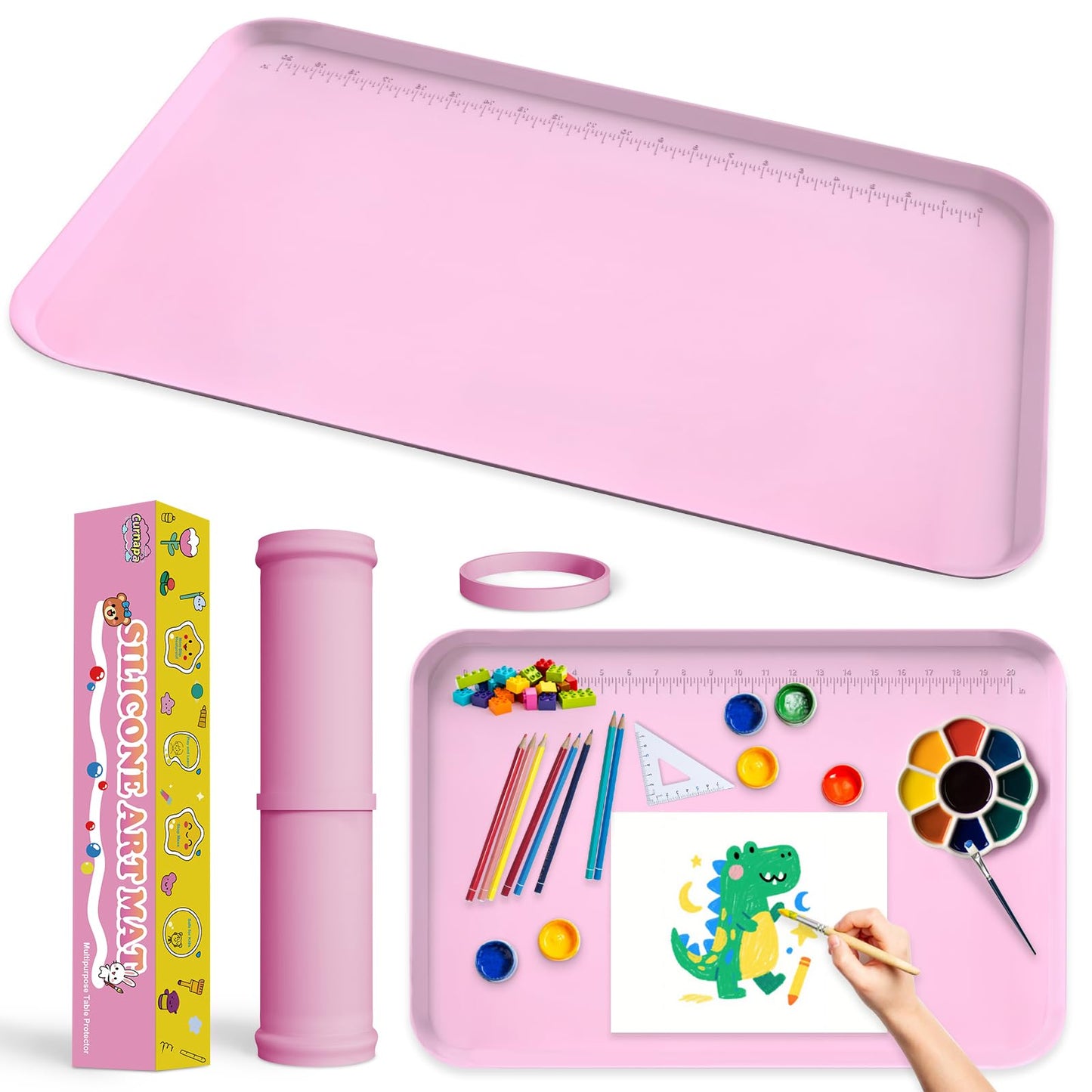 Silicone Art Mat for Crafts, 24"x16" Silicone Craft Mat with Raised Sides to Protects Surfaces Perfectly for Painting, Resin, Legos, Slime, Jewelry-Making, DIY (Pink)