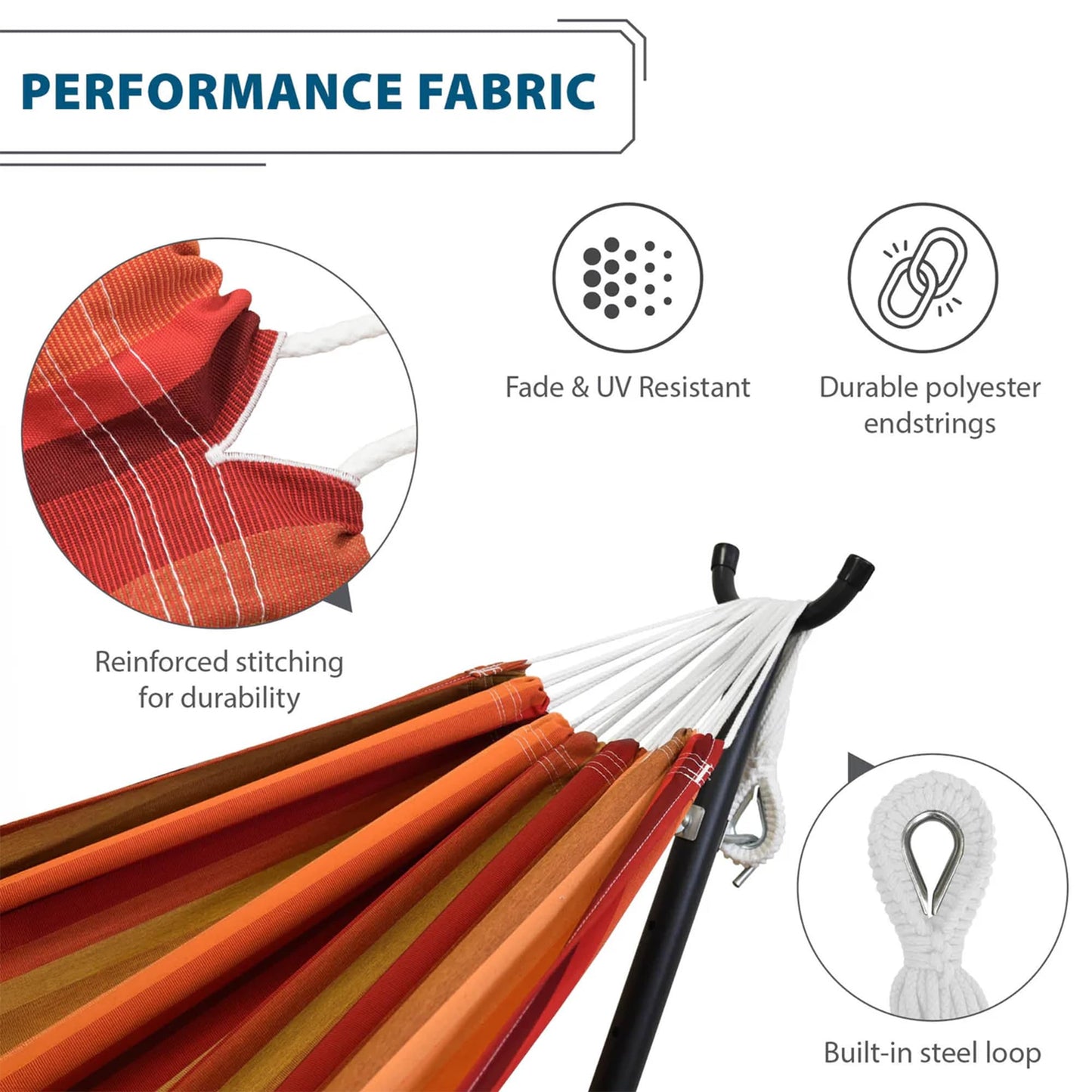 Vivere Fade and Weather-Resitant Brazilian Hammock with Solid Pine Arc Stand - 450 lb Weight Capacity