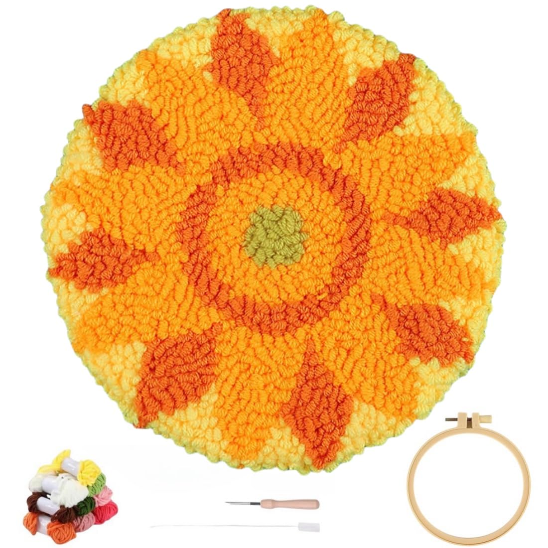 YEESAM Art Punch Needle Kit with Sunflowers Patterns, Full Set DIY Punch Needle Tufting Coaster Yarn Rug Embroidery Set with Hoop Tool, Easy Craft for Adults Beginners