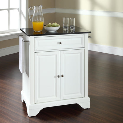 Crosley Furniture Lafayette Granite Top Small Portable Rolling Kitchen Island Storage Cart, Microwave Stand, White