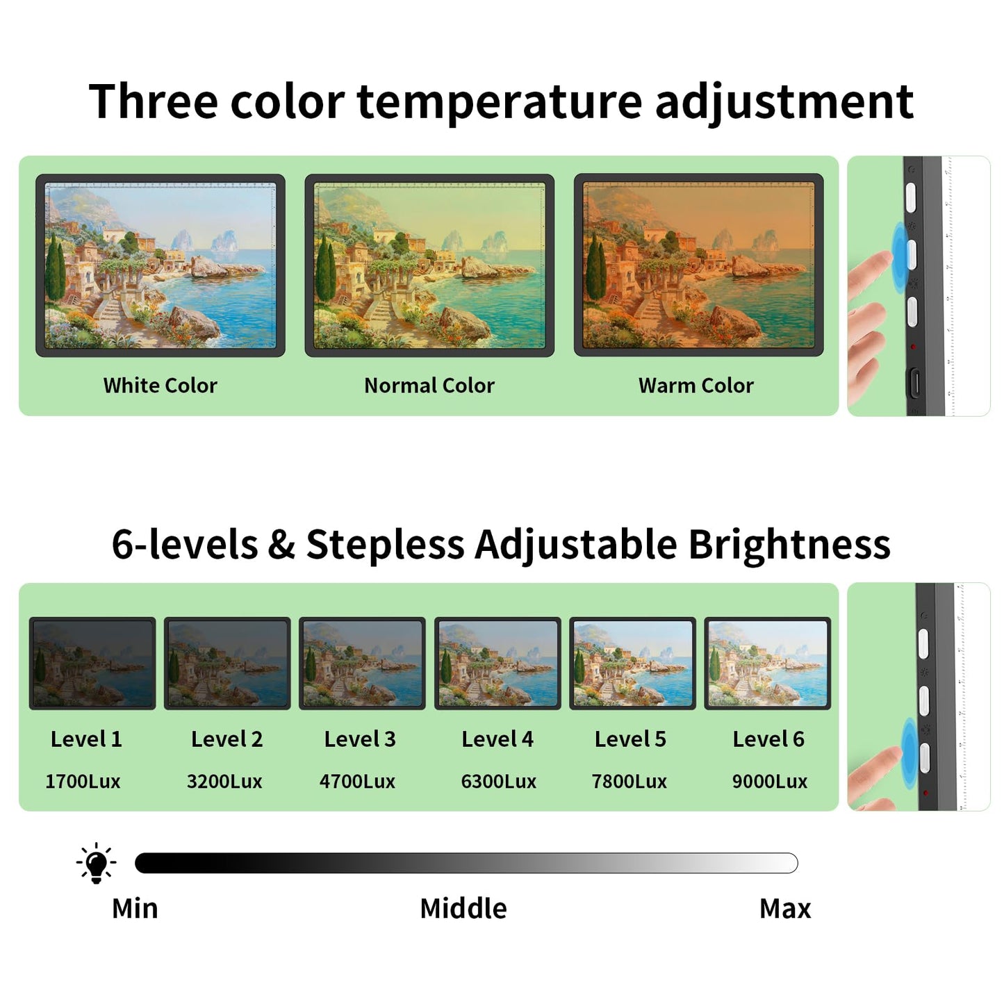 Phylosal Rechargeable A4 LED Light Pad for Diamond Painting, Ultra-Thin Magnetic Tracing Light Box for Drawing, Diamond Art Light Board with Side Button, Super Bright Light Table for Sketching (Black)