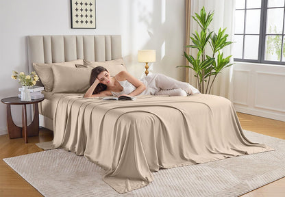 Pure Bamboo California King Sheets - 100% Organic Viscose Bed Sheet Set, Soft & Cooling, Almond Color