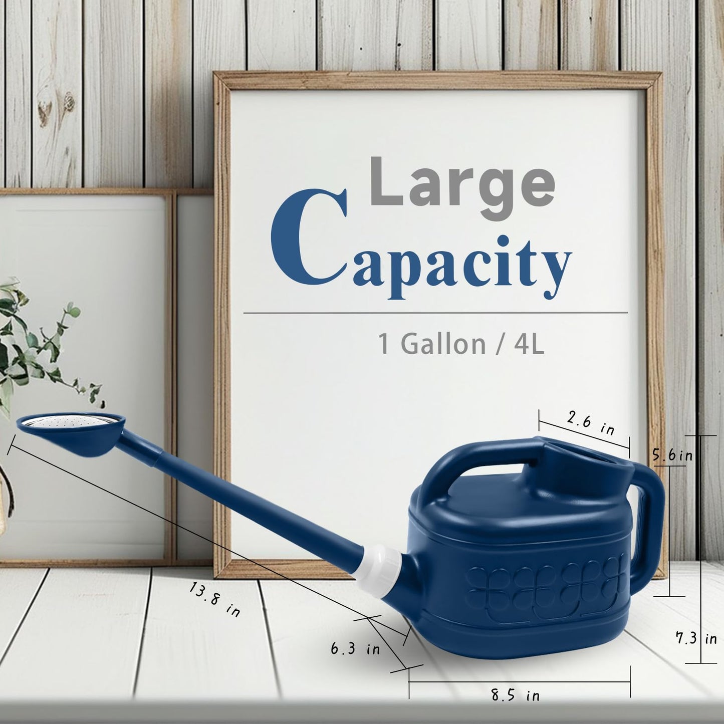 Watering Can for Indoor & Outdoor Plants, Plant Watering Can with Stainless Steel Shower Head, 1 Gallon Plastic Water Can for Garden, Flowers, Vegetable, Greenhouse (Dark Blue)