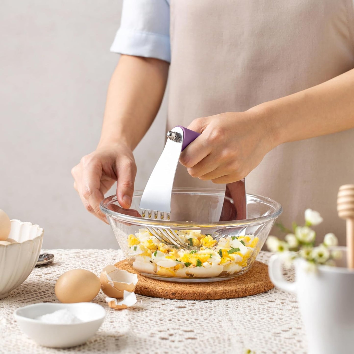 Spring Chef Large Purple Dough Blender, Heavy Duty Stainless Steel Dough Cutter Tool for Baking