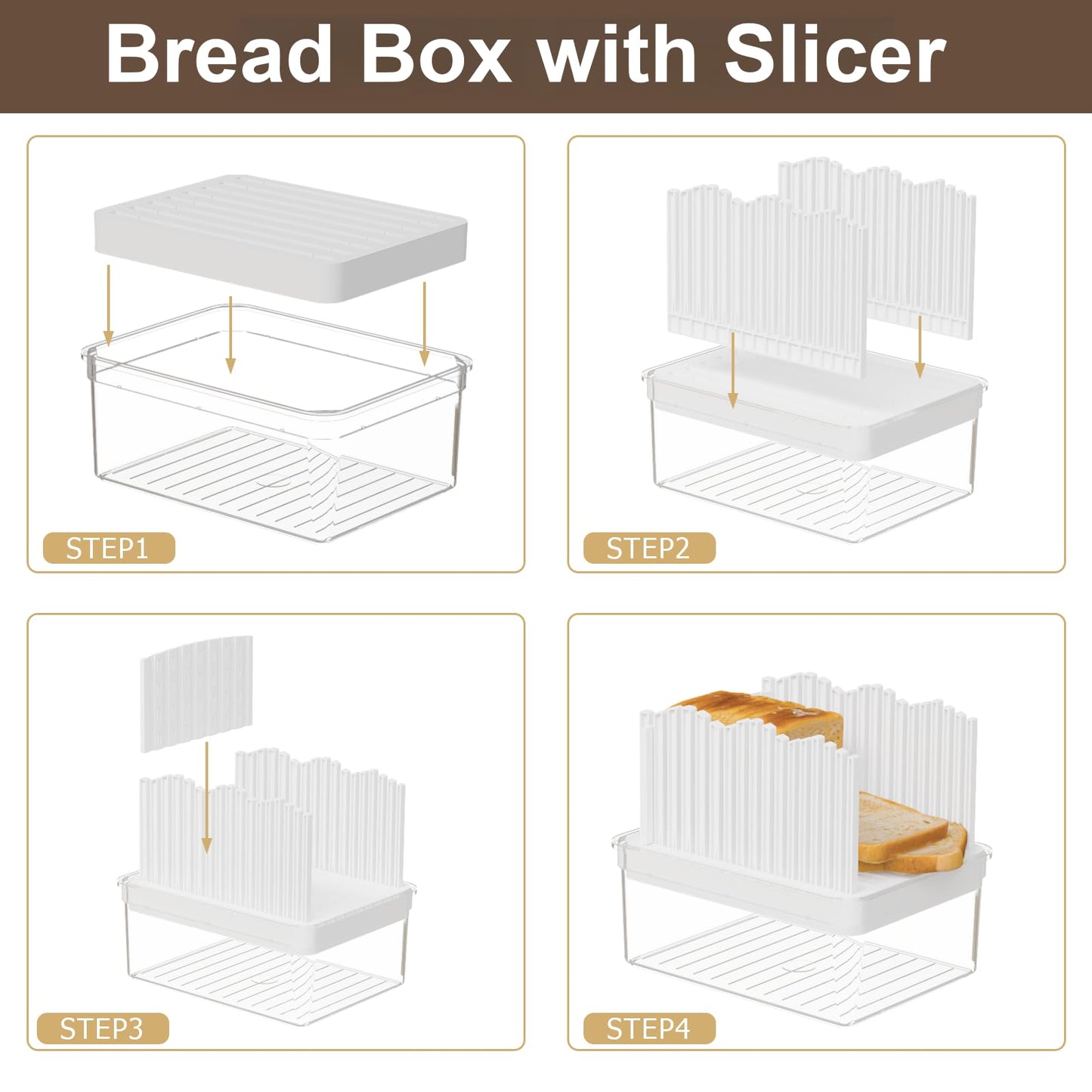 LLMRR Bread Box with Slicer & Ice Chilled Condiment Caddy, Portable Airtight Bread Storage Container with Lid Handle for Kitchen Counter, Bread Keeper for Homemade Bread,Toast, Bagel, Cookies, White