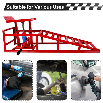 Rovibek Hydraulic Car Ramps 2 Pack, 11000LBS 5THeavy Duty Steel Car Ramps, Automotive Truck Service Ramp High Lift 11.6"-16.5" for Oil Changes Maintenance, Red