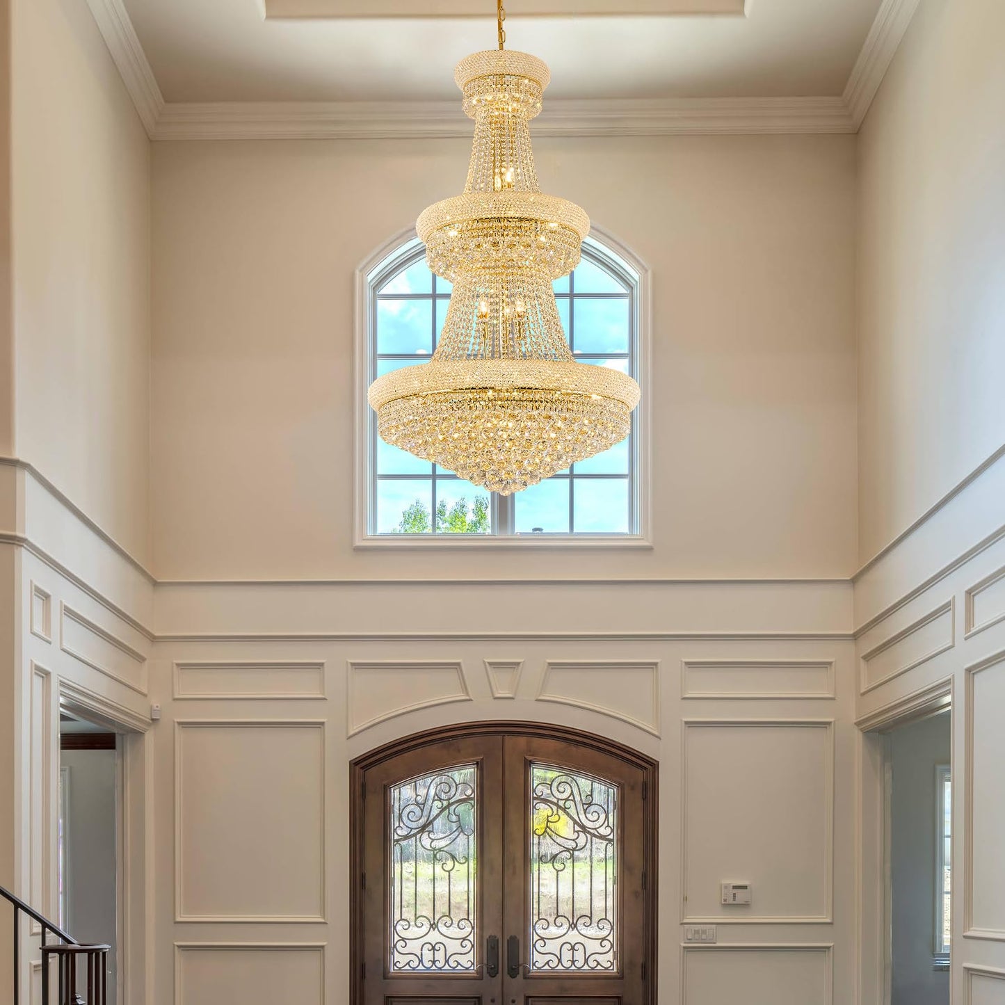 Homeooze 31 - Light Large Empire Crystal Chandelier for High Ceiling Foyer Entryway Staircase Living Room Dining Room Gold Finish