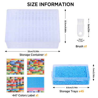 Zefy 45pcs Stackable Diamond Art Storage Trays, 2-in-1 Diamond Painting Containers Trays with 447 Colors Labels Stickers, Diamond Art Accessories for Gems Drills Dots