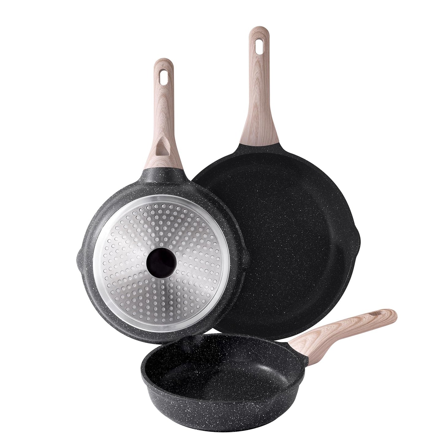 Kordisen Nonstick Frying Pan Set, 3 Piece Skillet Set, Healthy Induction Cooking Pan, Stay-Cool Handle, Compatible with All Stovetops, PFOA Free (8, 9.5, 11 Inch)