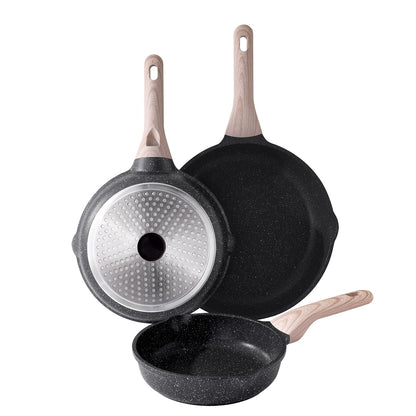 Kordisen Nonstick Frying Pan Set, 3 Piece Skillet Set, Healthy Induction Cooking Pan, Stay-Cool Handle, Compatible with All Stovetops, PFOA Free (8, 9.5, 11 Inch)
