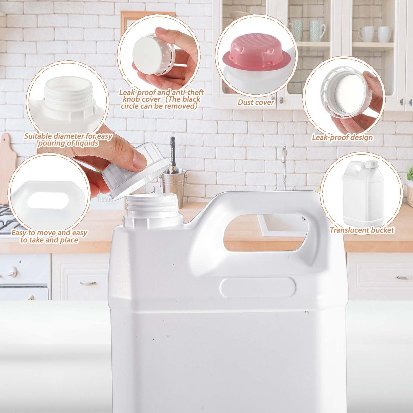 Ziliny 3 Pcs 1 Gallon Plastic Jug with Lids Square Empty Storage Containers Hdpe Carboy Plastic Jar Containers for Water Milk Beverage Oil Liquids (White)