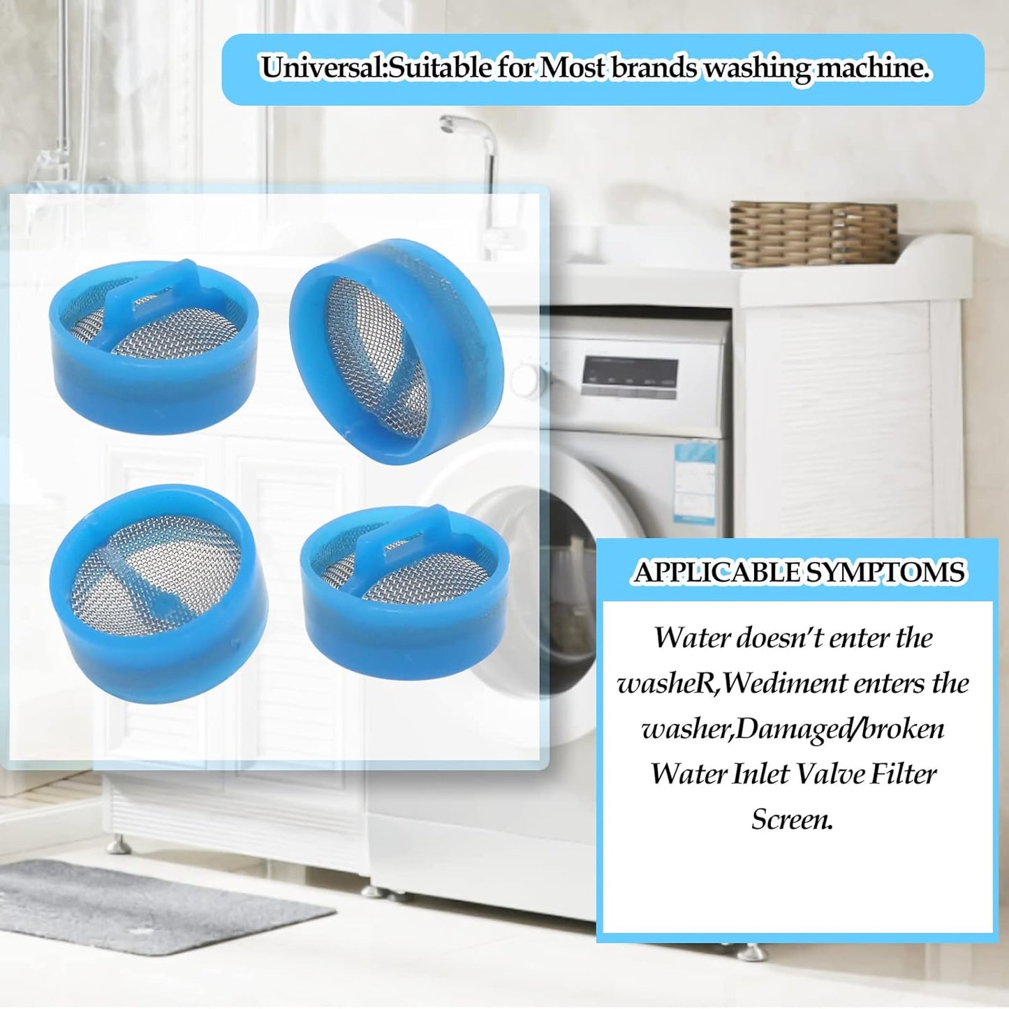 4pcs Washer Water Inlet Valve Filter Screen, Replacement Repair Kit for Washing Machines