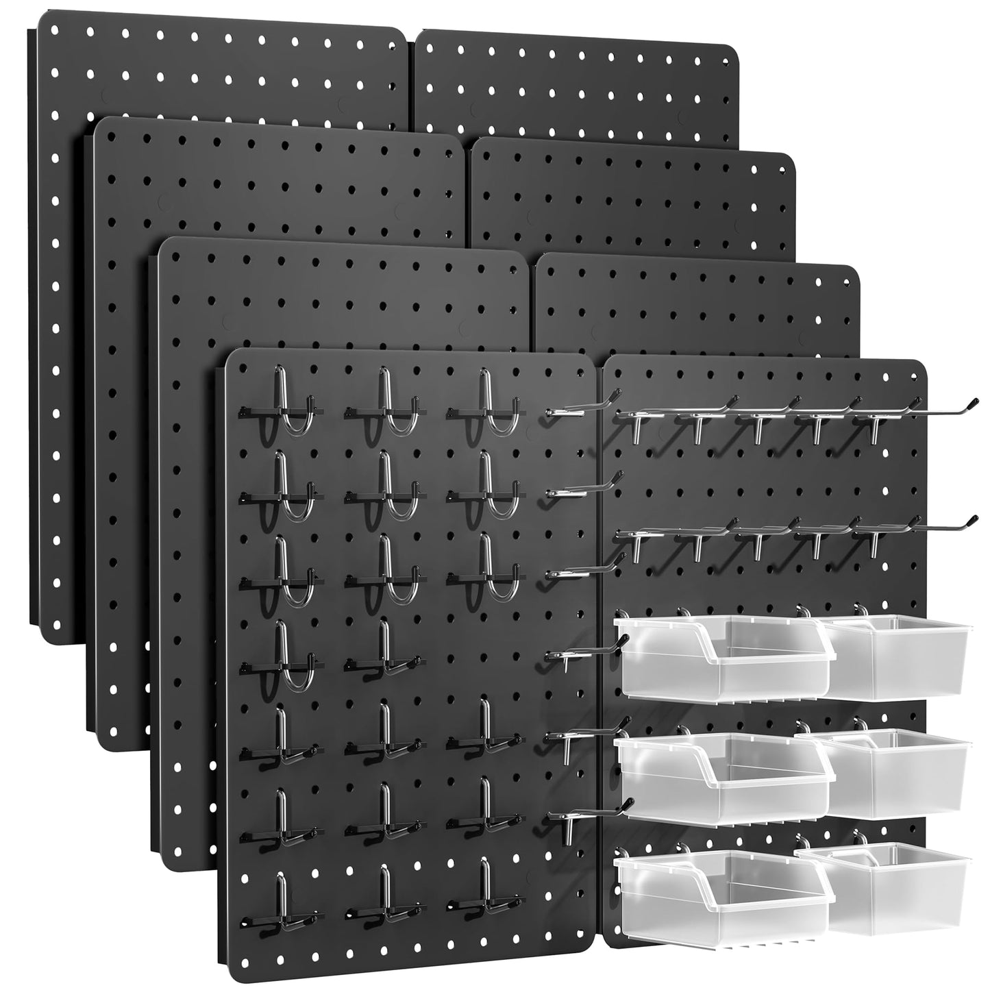 PHX Grove Peg Board for Tools, 8 Pack Metal Pegboard Wall Organizer with Hooks,14.76"×10.82" Black Pegboard Panels for Walls Home, Garage Tool Storage, Kitchen, Office Organization, Craft Room