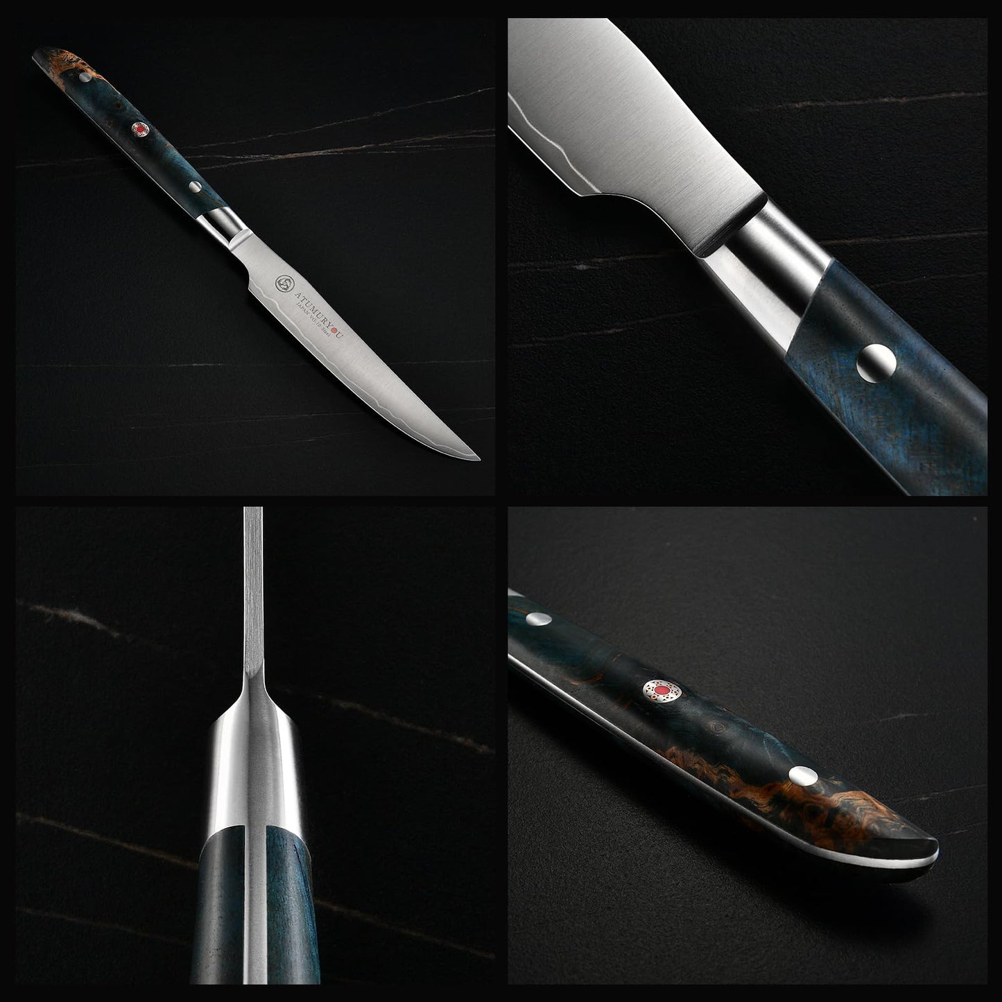 Steak Knives Set of 4, 5 inch Handcrafted Japanese VG10 Steel Kitchen Steak Knives, Non Serrated Meat Knife with Ergonomic Stabilized Wood Handle & Luxurious Wood Box, Cooking Gifts for Men Women