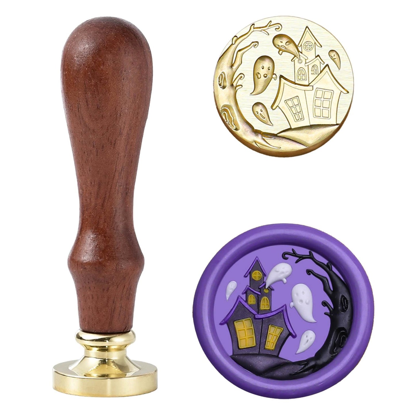 Halloween Wax Seal Stamp,Lulu Home Seal Head with Pearwood Handle,Haunted Castle Wax Stamp for Creative DIY,Envelope Sealing,Greeting Cards
