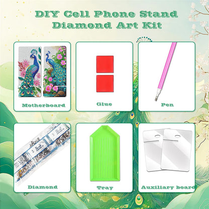 NIHO-JIUMA Diamond Art Phone Stand Kits Peacock, DIY Diamond Painting Acrylic Phone Holder & Mirror, Craft Gift for Adults/Teen
