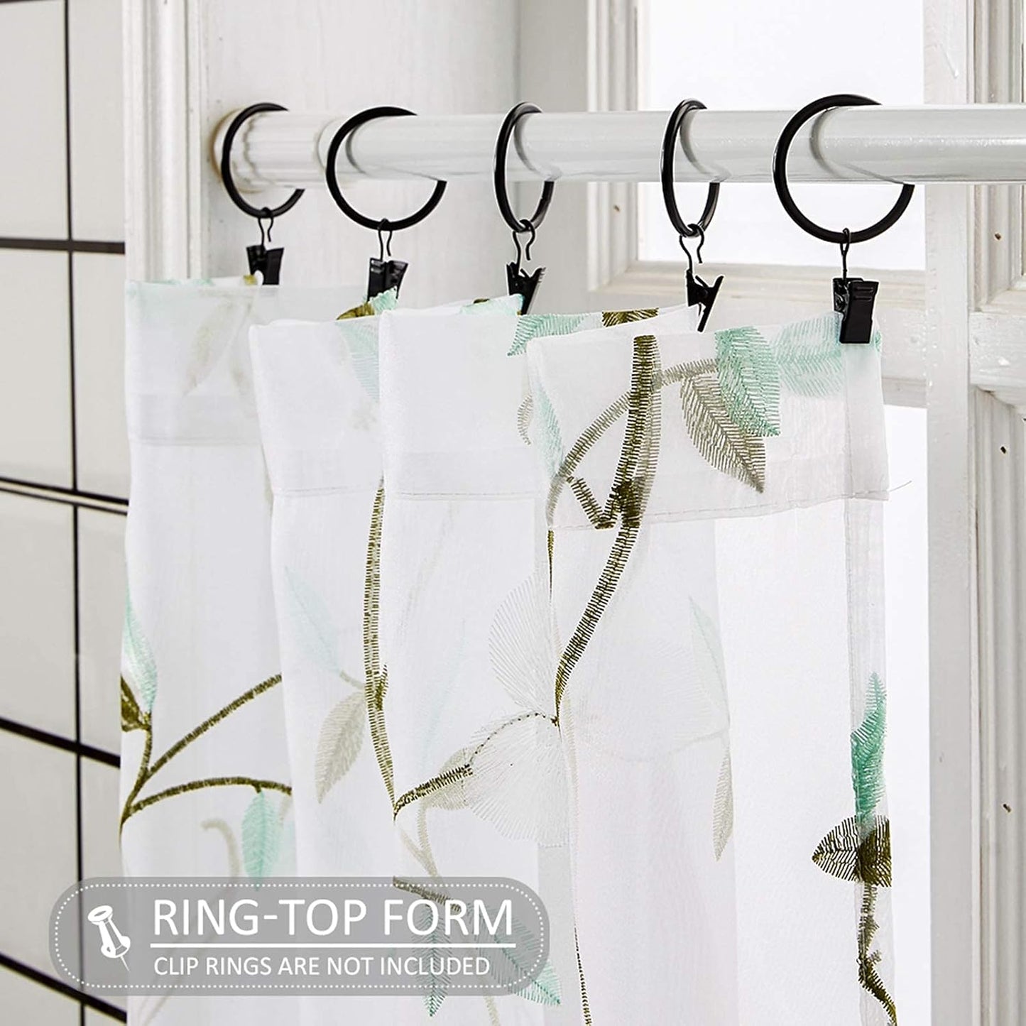 MRTREES Voile Sheer Tier Curtains, Floral Embroidered Kitchen Tiers Rod Pocket, White (2 Panels, 30x36 Inches)