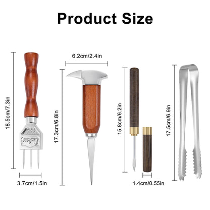 4Pcs Ice Pick Set, Stainless Steel Ice Chipper with Wood Handle, Bartender Kit Ice Crusher with Tong Ideal for Bars, Kitchen and Carving Craft Art