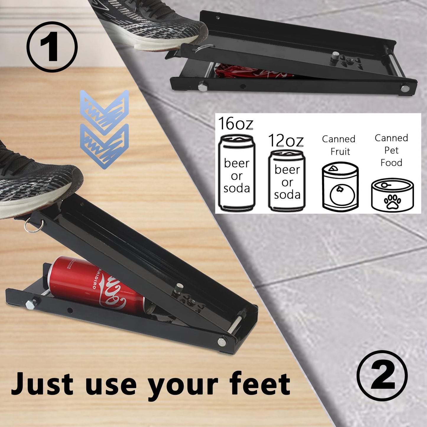 KASTUN Metal Can Crusher - 12 & 16 Oz. Folding Flat Easy Storage, No Wall Mounting Required