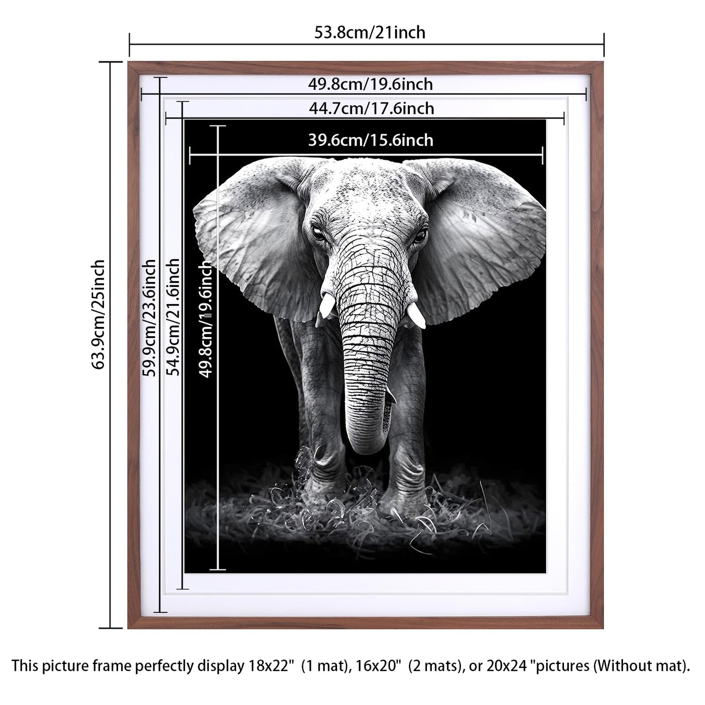 ASXBMIJO 20x24 Picture Frame Natural Solid Walnut Wood with 2 Mats for 18"x22" & 16"x20" Photos, Poster, Puzzles, Paintings，Diamond Painting (A22Sh2024W1822W1620
