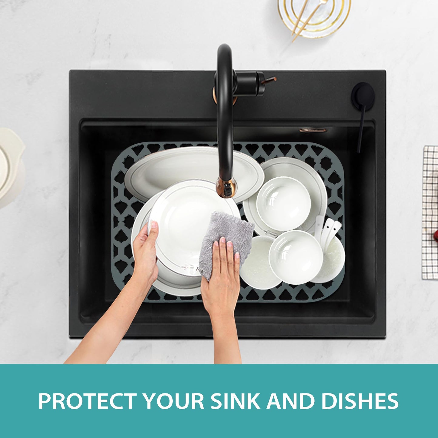 SAMSIER Silicone Sink Protectors Mats (13x11 & 14x12 & 16x12 & 18x16 & 19x14 & 21x16 & 22x13 & 25x16 & 26x14 & 28x14 & 30x16) for Bottom of Kitchen Sink (16.7”x12.5”)
