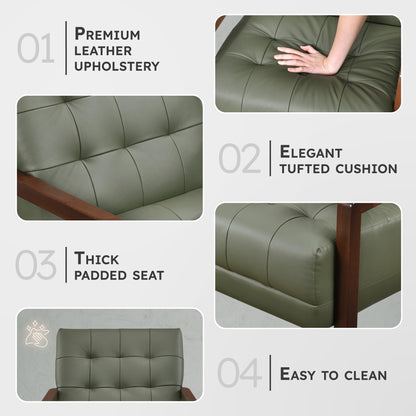 Lexicon Modern Accent Chair, Luxury Genuine Leather Match Living Room Chair with Tufted Cushions, Solid Wood Frame and Arm Rest, Comfy Upholstered Single Seat for Bedroom/Reading/Office, Green
