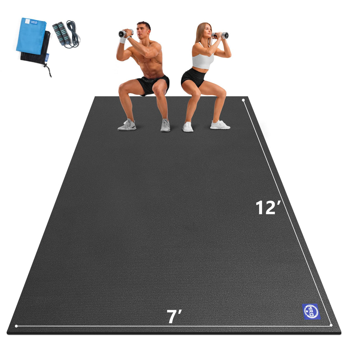 MRO Extra Large Exercise Mat 12'x7'/9'x7'/7'x7'/7'x5'(7mm), High-Density Workout Mats for Home Gym Flooring, Non-Slip, Extra Thick Durable Cardio Mat, Ideal for Plyo, MMA, Jump Rope - Shoe Friendly