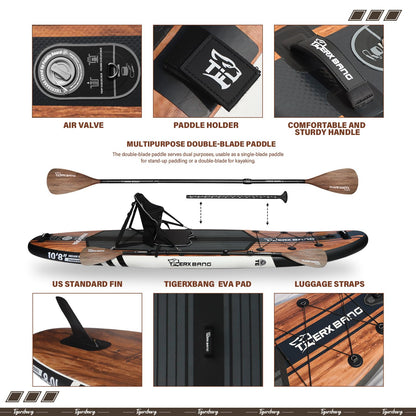 TIGERXBANG Paddle Board, 10.8' Stand Up Paddle Board with Premium Complete Inflatable SUP Accessories, Extra Wide Paddleboards for Adults & Kids-Pandora Collection Indian Black