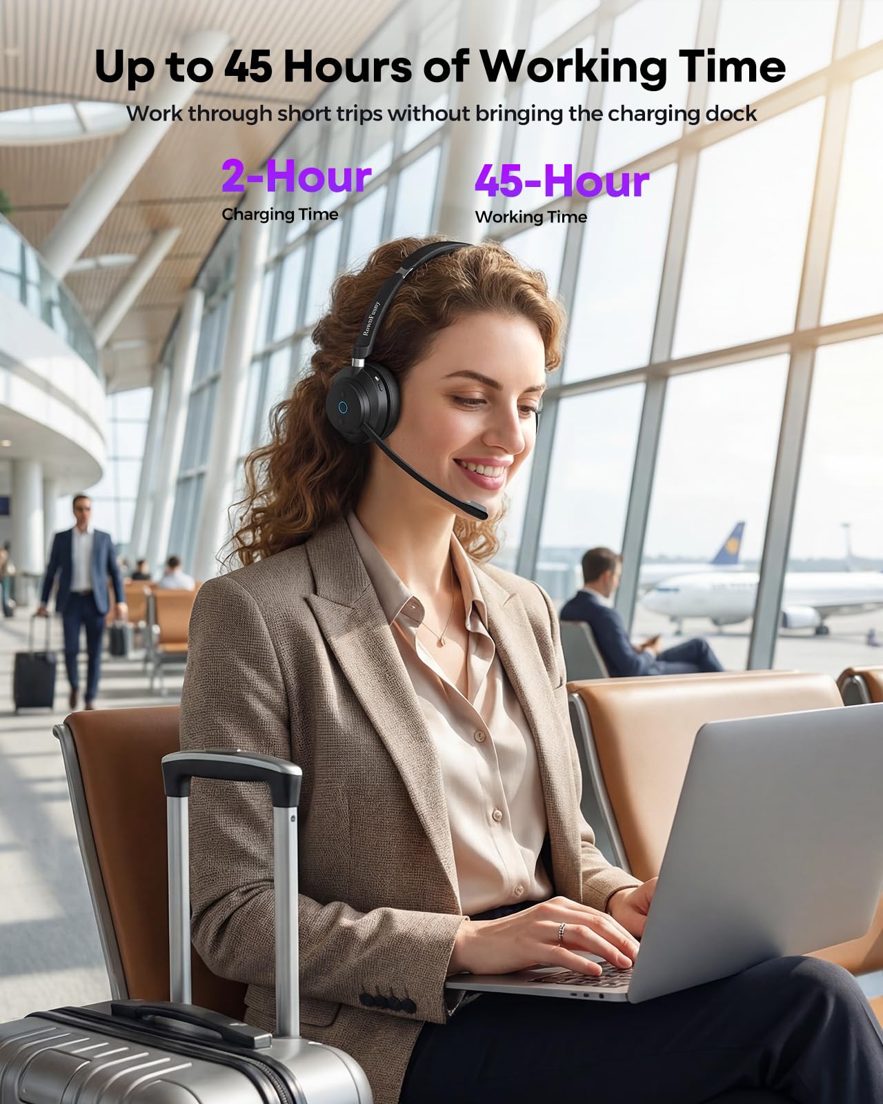 Wireless Headset with Mic for Work, Clear Sound ＆ Comfortable ＆ Stable Connection, Bluetooth Headphones with Microphone, Wireless Headset with Charging Base & USB Dongle for Office/Home/Call Center